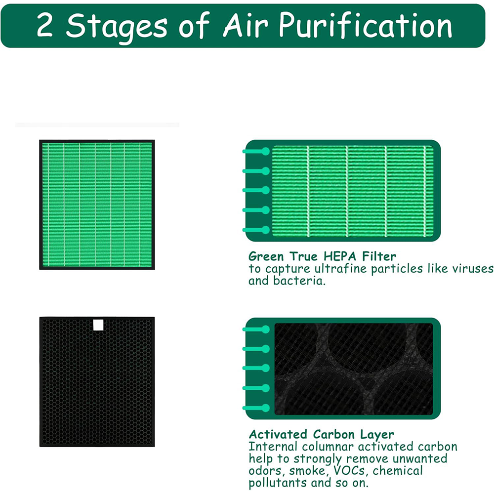 Compatible with Coway Airmega 250S and Coway Airmega 250 Air Purifier, Max 2 Green True HEPA and Active Carbon Filter