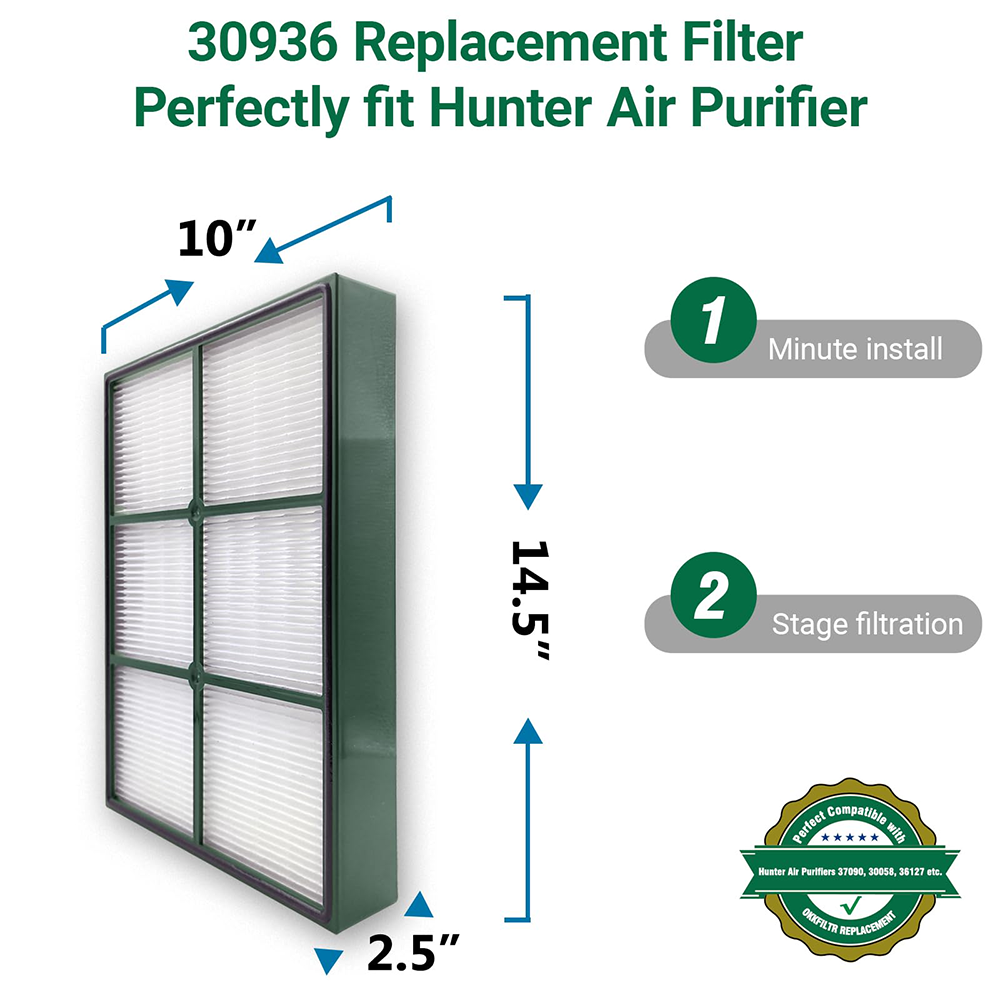 30936 True HEPA Replacement Filter Compatible with Hunter Air Purifiers 30090 30095 30105 30117 30119 30130 36117 36127 36095 37090 30197 30999 30058