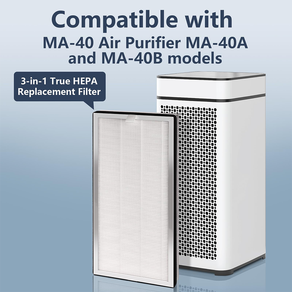 3-in-1 High-Efficiency HEPA and Activated Carbon Pre-Filter for MA40 MA40W MA40B Air Filter Air MA-40 Replacement Filter Compatible with Medify MA-40 Air Purifier