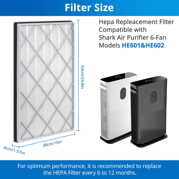Replacement Filter Compatible with Shark Air Purifier 6-Fan Models HE601& HE602, Compare to Part # HE6FKPET, HE6FKBAS, HE6FKPRO