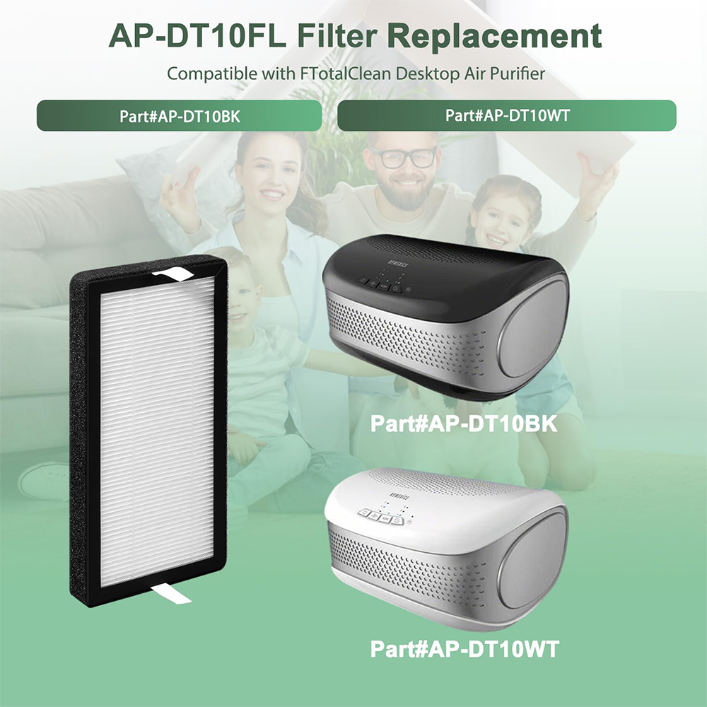 Replacement Filter Compatible with FTotalClean Desktop Air Purifier AP-DT10BK and AP-DT10WT,3-in-1 Ture HEPA Filter and Activated Carbon Filter
