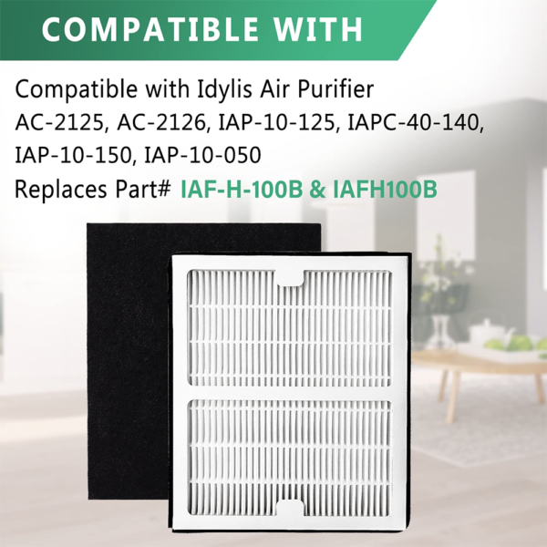 Replacement Filter A Compatible with Idylis Air Purifiers IAP-10-100 IAP-10-150 AC-2119 IAF-H-100A – Include 2 Filters & 2 Carbon Filters