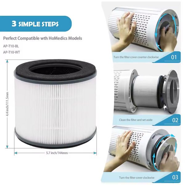AP-T10FL Replacement Filter for HoMedics AP-T10-BK and AP-T10-WT Air Purifie-r, 360-Degree Efficient AP-T10 Filter